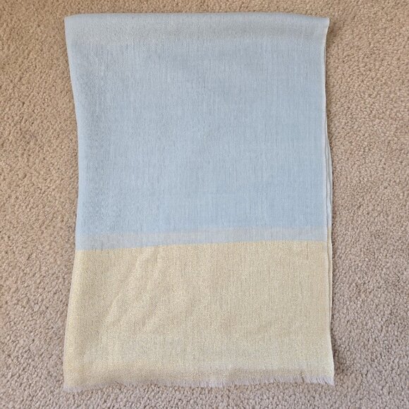 NWOT Cashmere Scarf GOLD & Blue - Picture 1 of 8